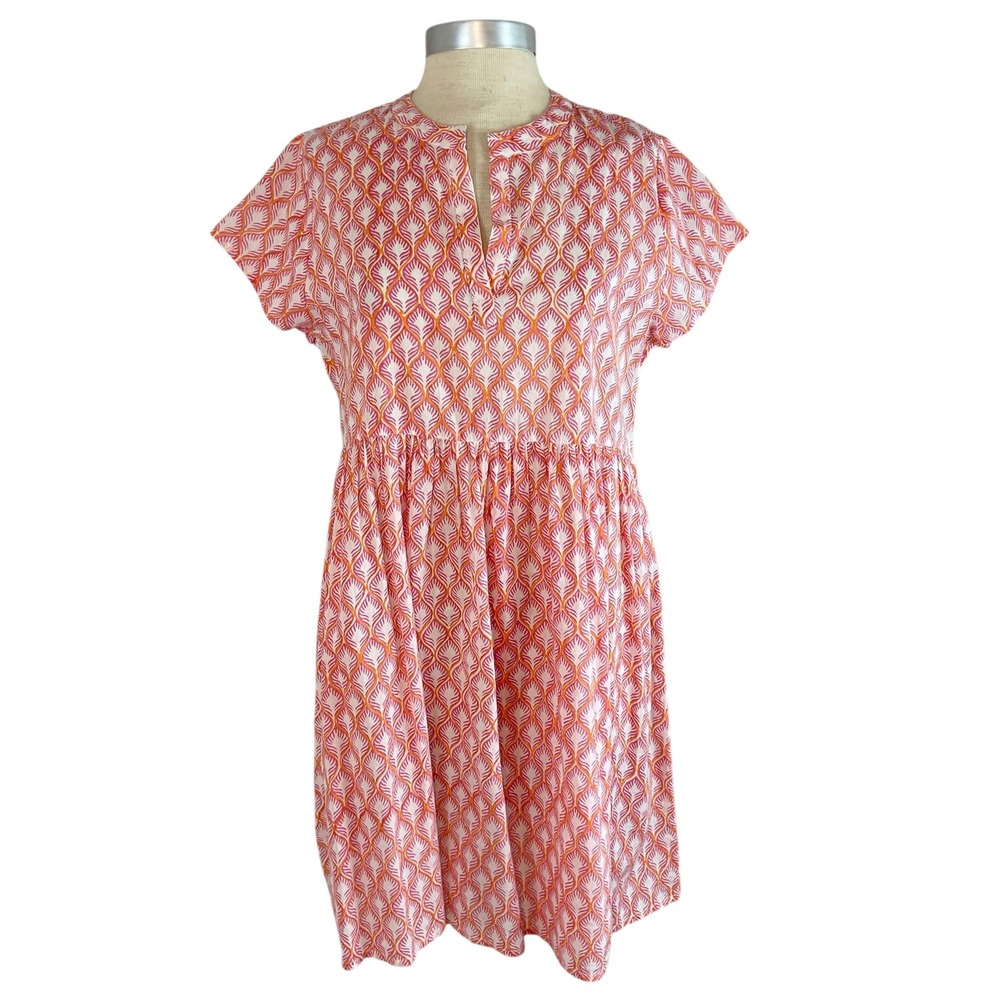 ROs GARDEN Vibeka Mini Dress Sz M Orange Pink Leaf Cotton Boho Tuckernuck‎